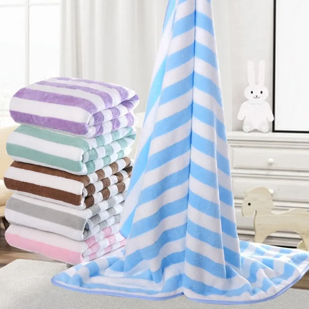 NEW Gray White Striped Plush Bath Towel Soft Cozy Spa Pool Beach Style Oversized